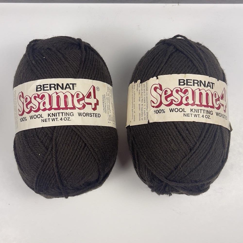 Vintage Bernat Sesame 4 Yarn, Lot of 2 Skeins 100% Wool Worsted,‎ Mahogany 4oz